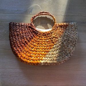 Stylish straw purse/clutch, rust, ochre, & tan